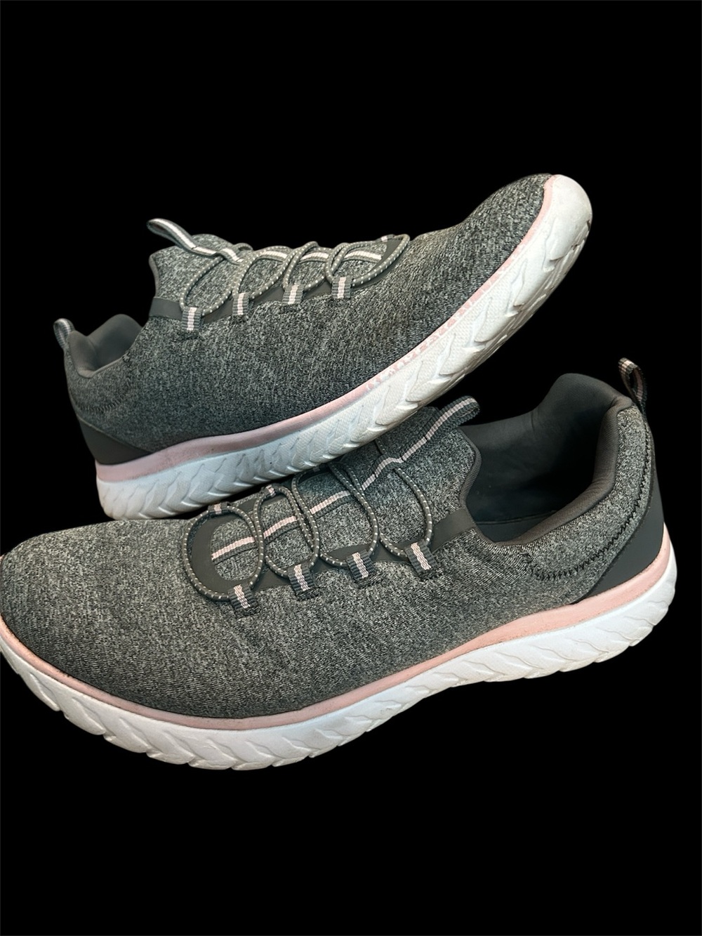 Women's Gray Knit Slip-On Athletic Sneakers with Pink Trim